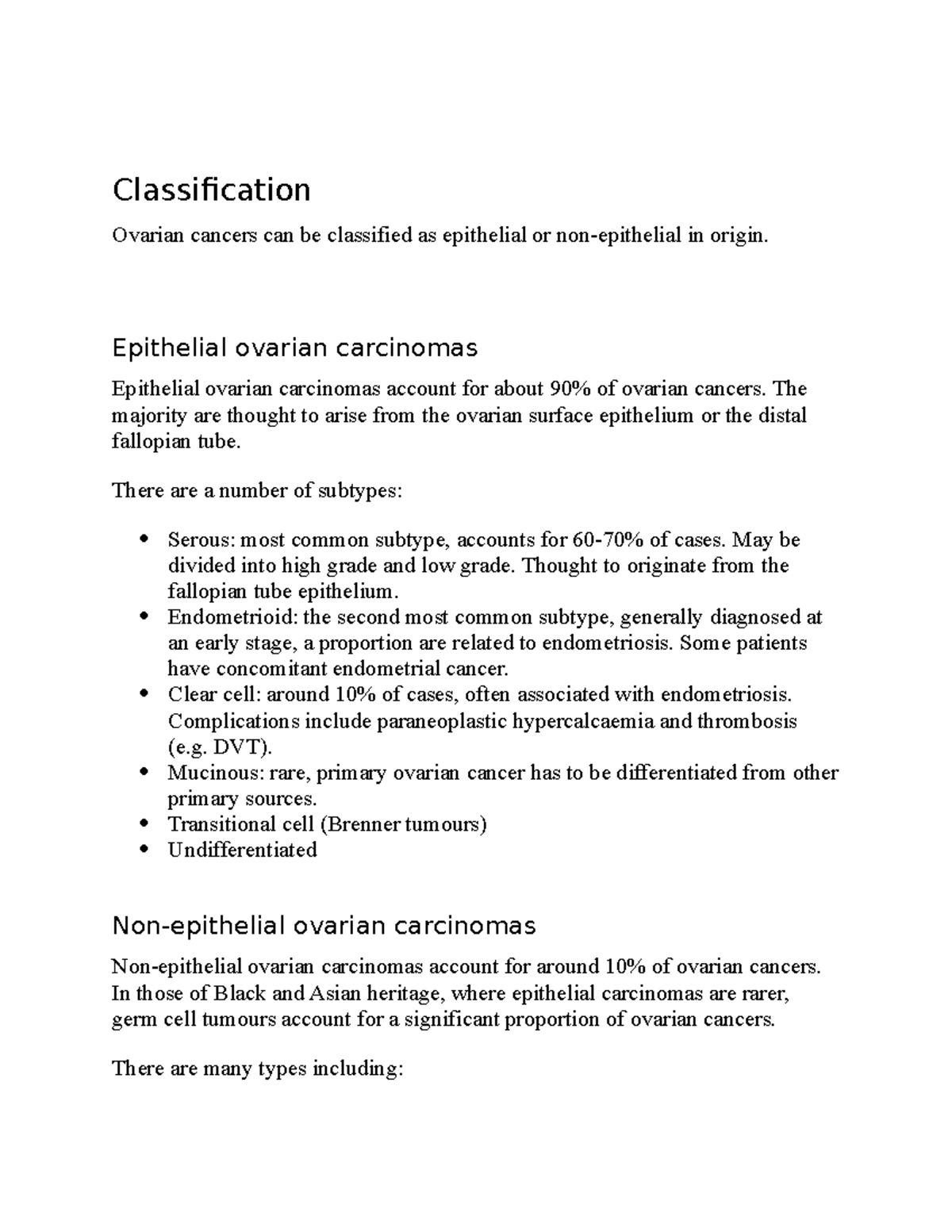 Classification of ovarian cancer - Classification Ovarian cancers can ...