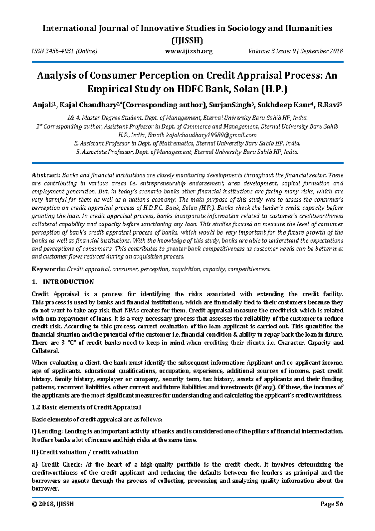 Rreport 3 - hdfc report for credit appraisal - (IJISSH) ISSN 2456-4931 ...