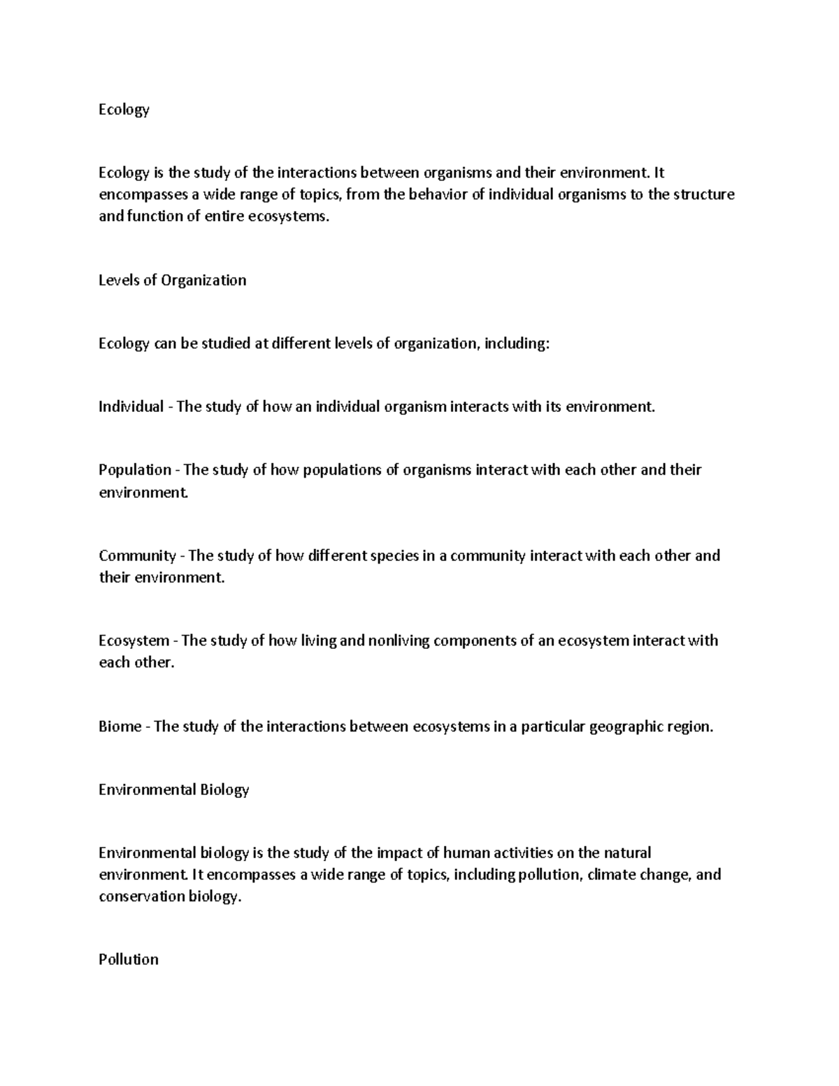 Micro - Ecology Ecology is the study of the interactions between ...