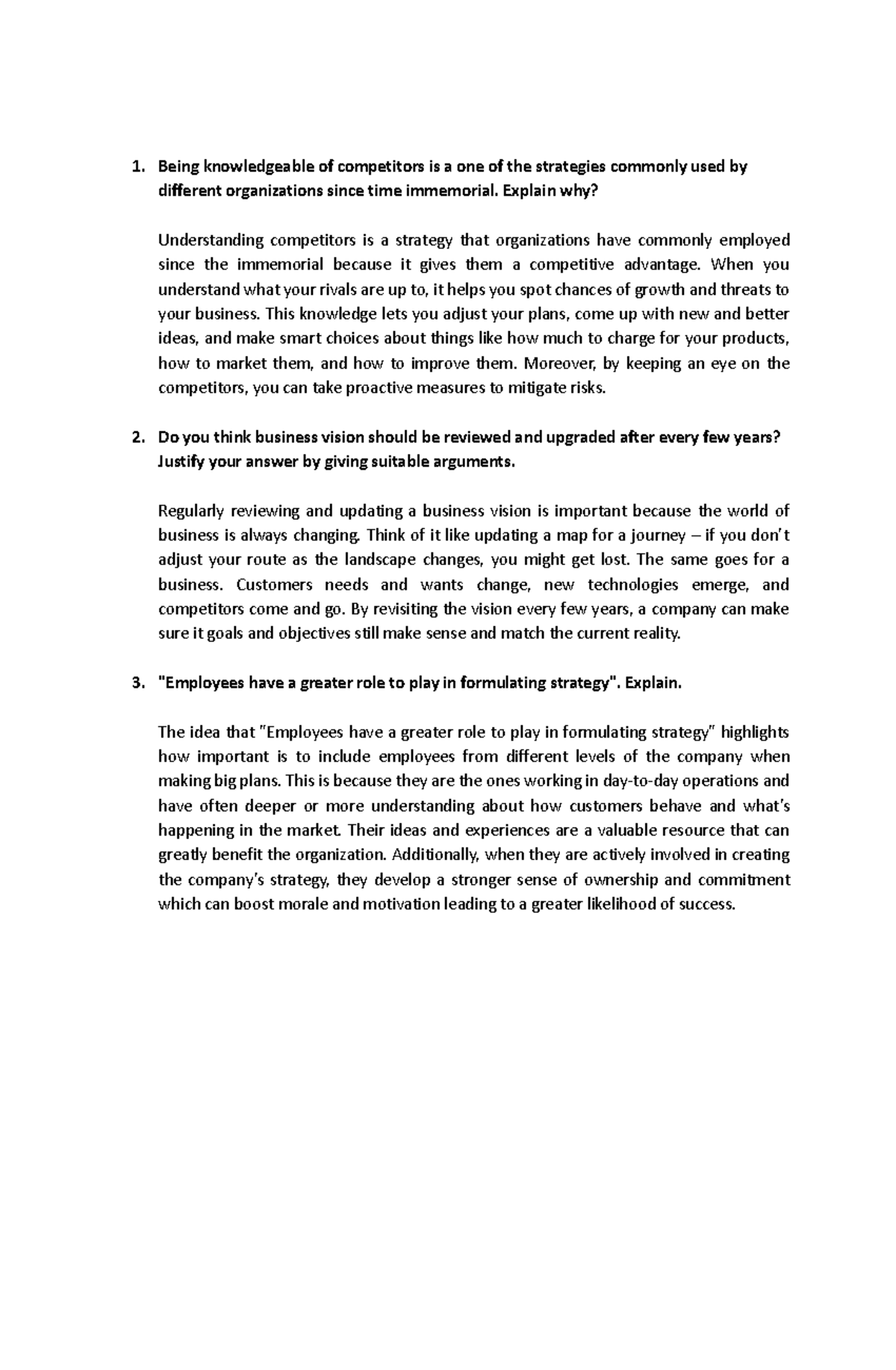 Stratman activity Being knowledgeable of competitors is a one of