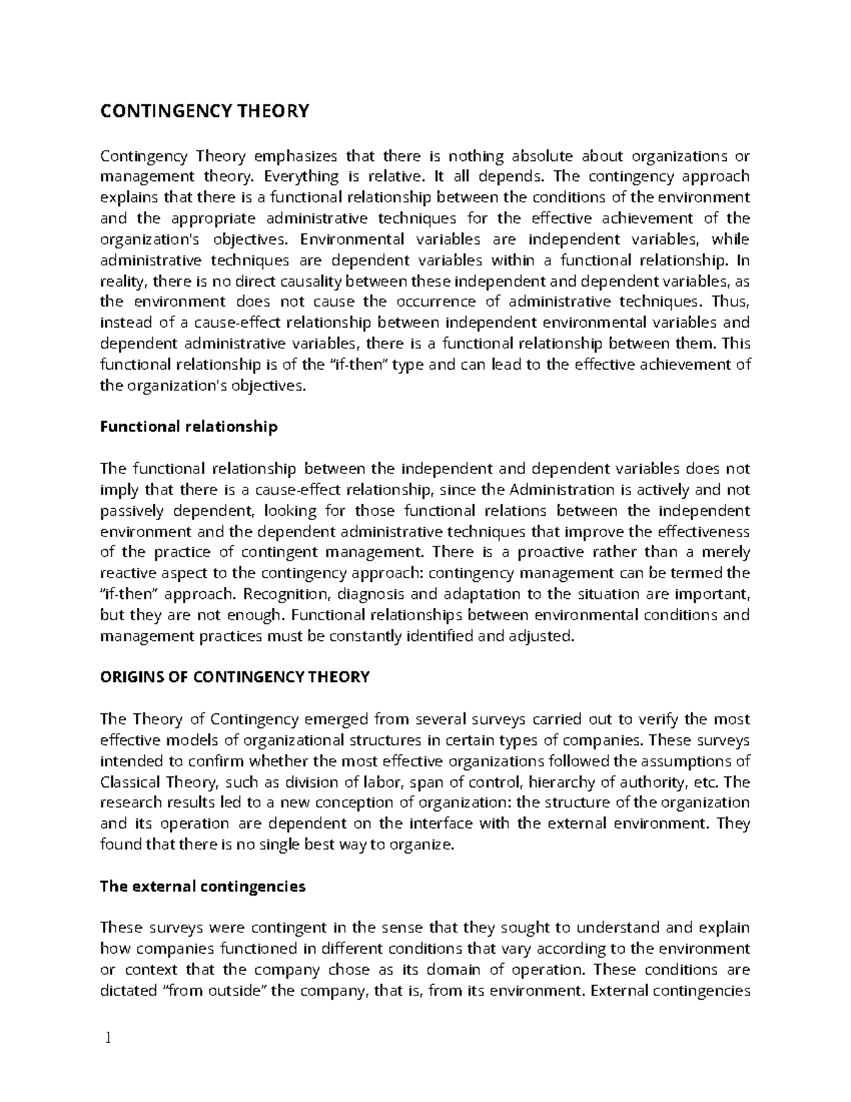 The Theory of Administrative Contingency. - CONTINGENCY THEORY ...