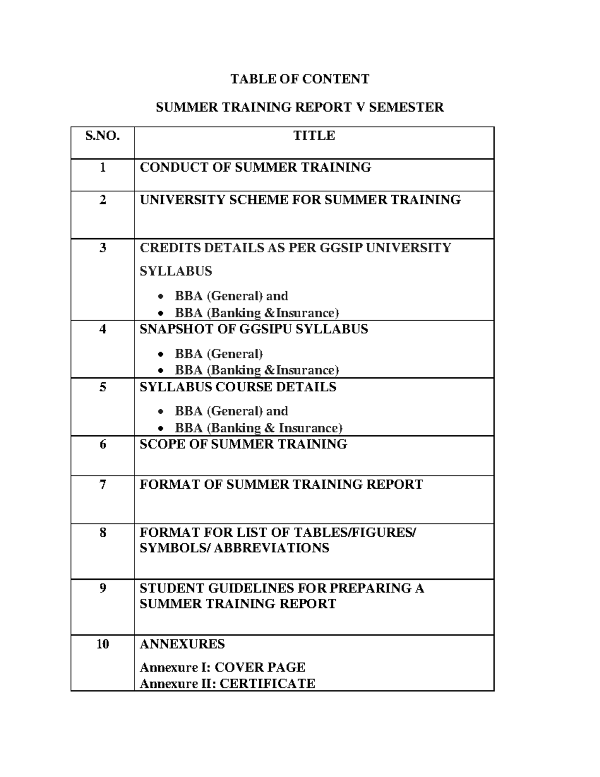 str-guidelines-summer-training-report-table-of-content-summer