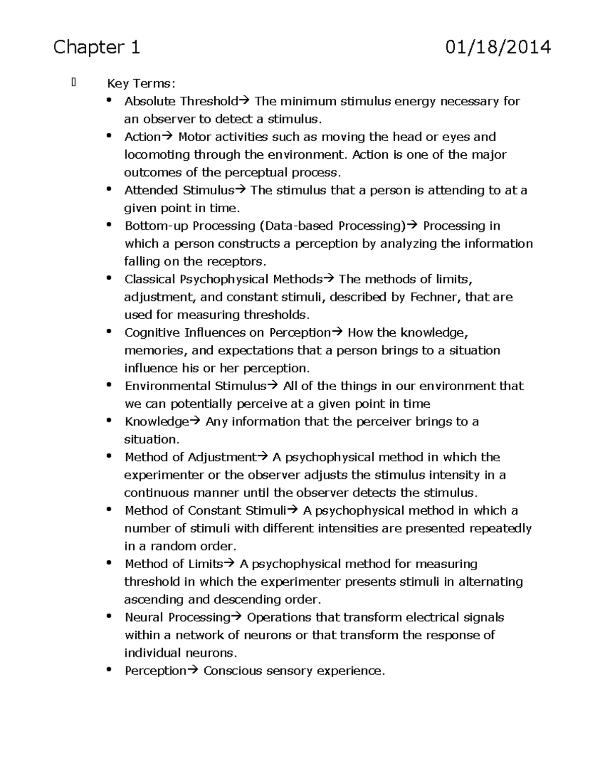Book Notes - Summary Sensation And Perception - Chapter 1 Key Terms ...
