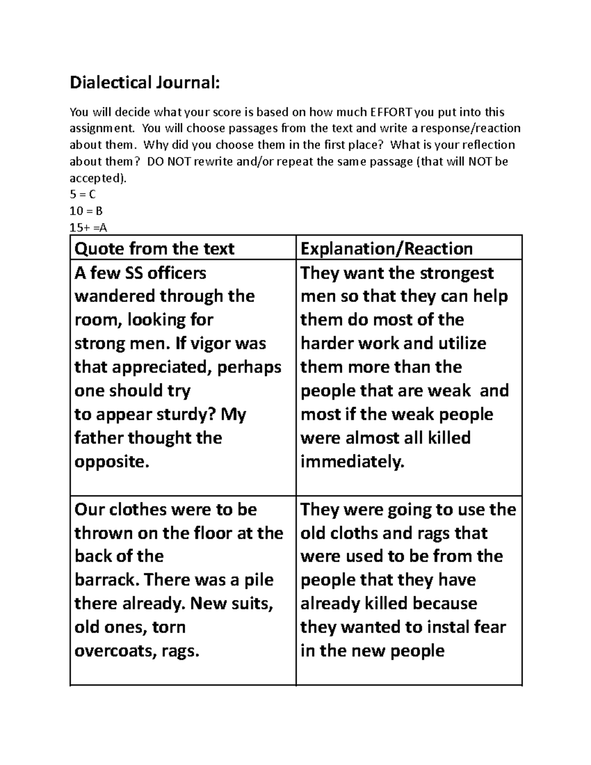 [Template] Dialectical Journal Dialectical Journal You will decide