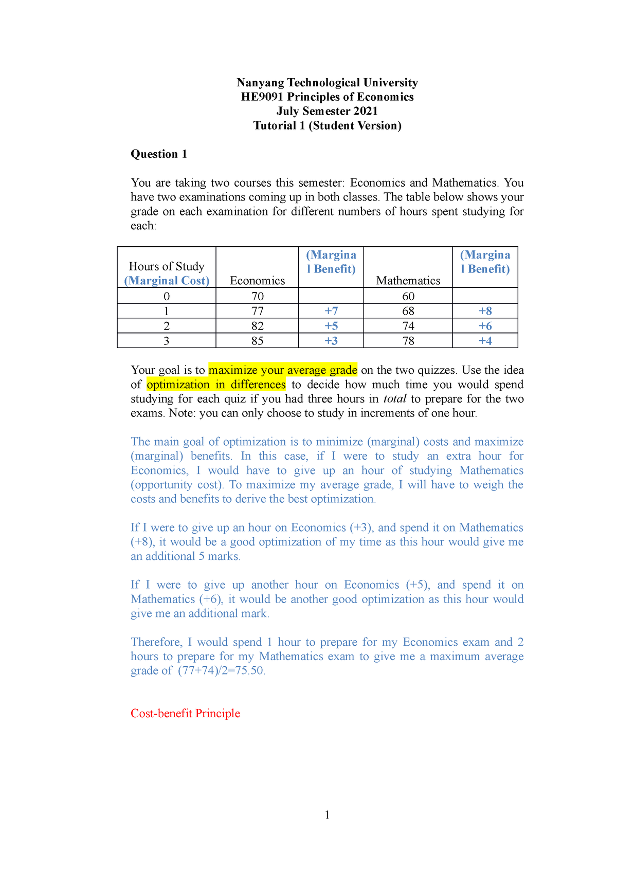 HE9091 Tutorial 1 - Nanyang Technological University HE9091 Principles ...