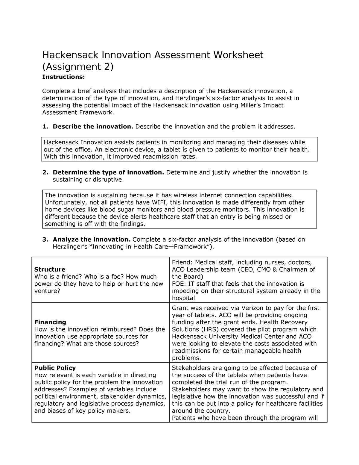 innovation research report worksheet