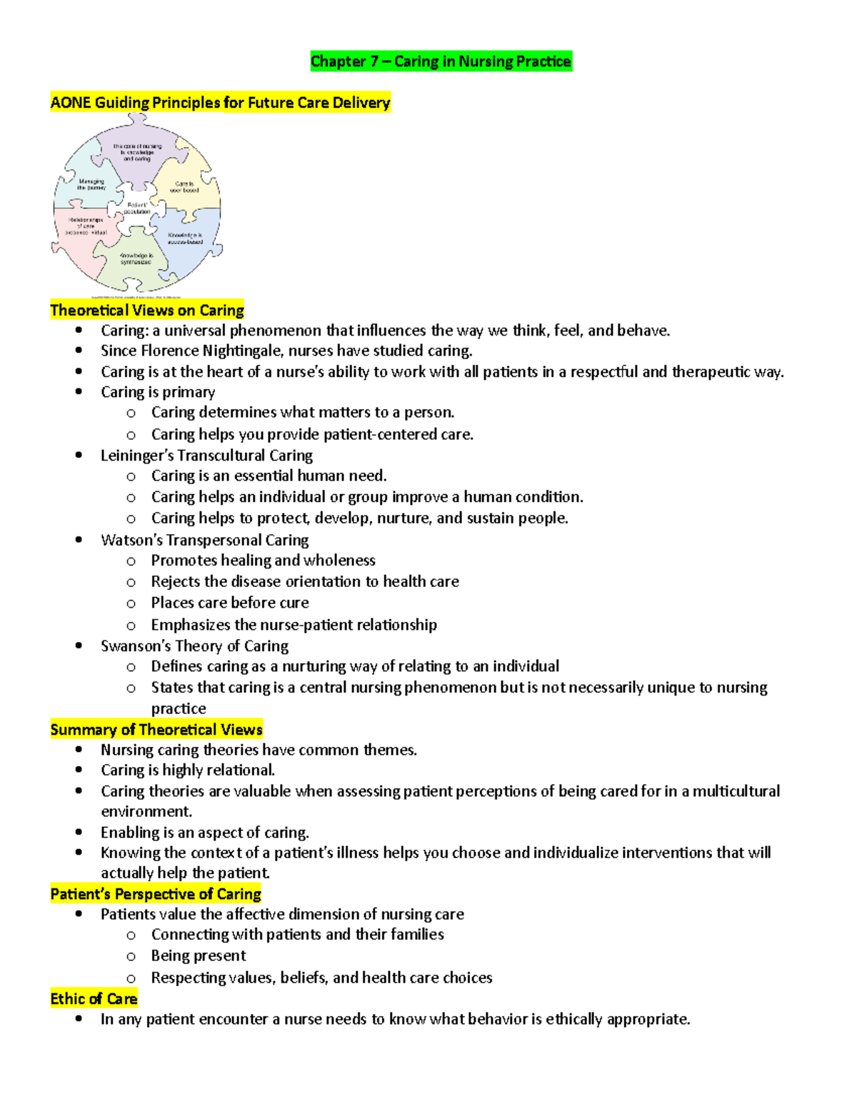 RN 100 - Ch 7 Care In Nursing Practice - Chapter 7 – Caring In Nursing ...