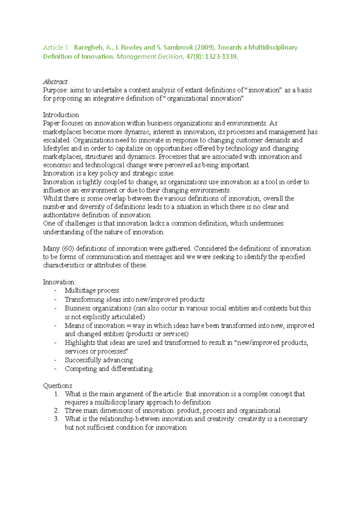IMM summary articles Article 1 Baregheh, A., J. Rowley and S
