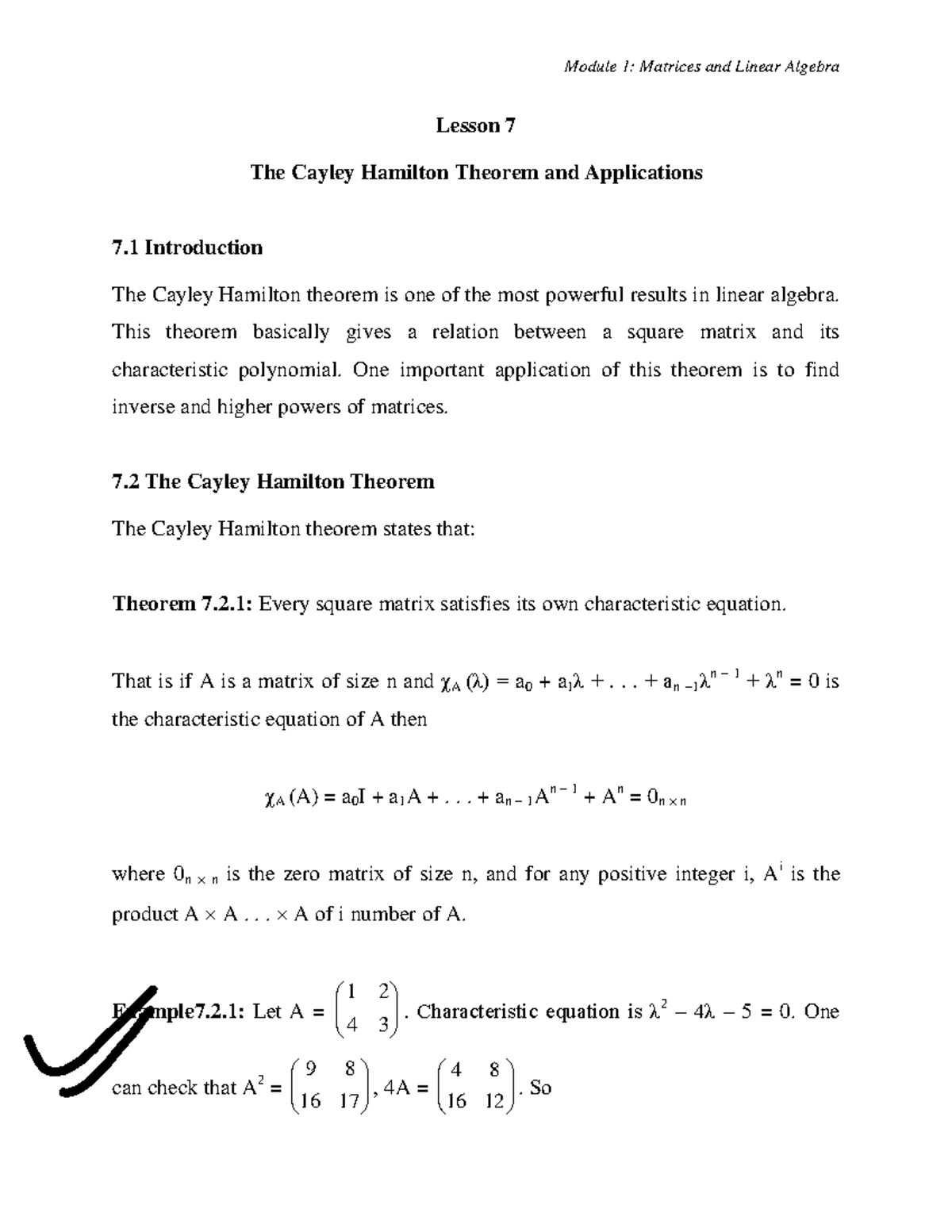 MTH174 Lecture 7 - MATRIX - ####### Module 1: Matrices and Linear ...