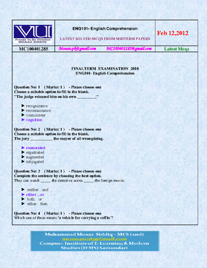 ENG101 Solved MCQs Mega File And Quiz File - Solved MCQs Mega File From ...