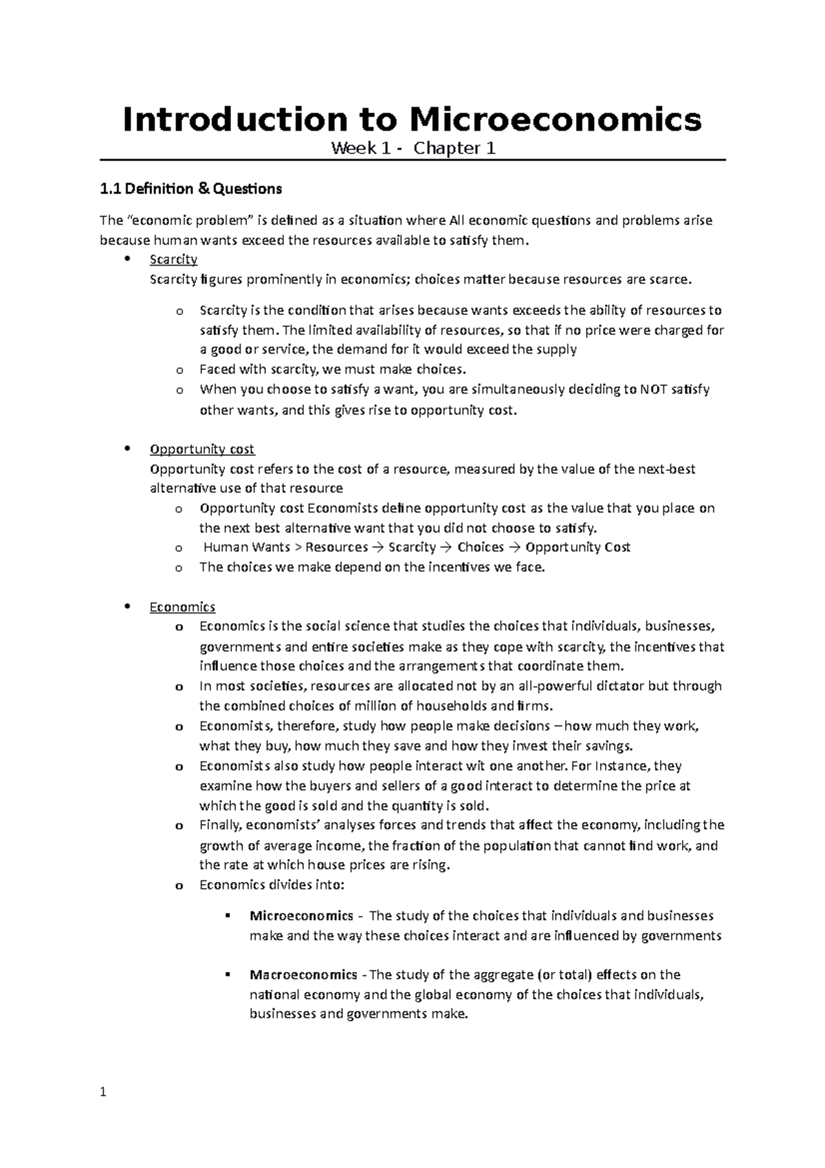 Week 1- Introduction To Microeconomics - Introduction To Microeconomics ...