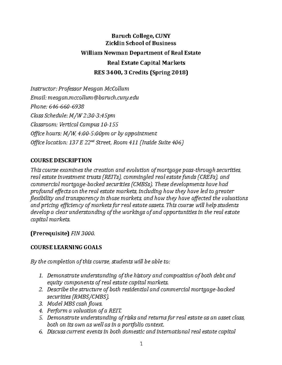 Res 3400 Real Estate Capital Markets Syllabus Studocu