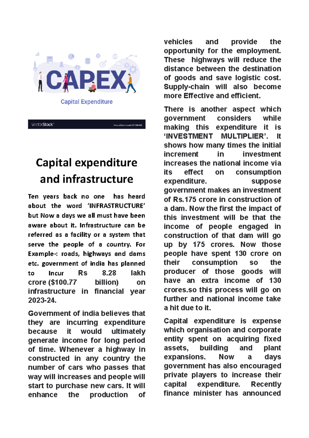 Article - Capital expenditure and infrastructure Ten years back no one ...
