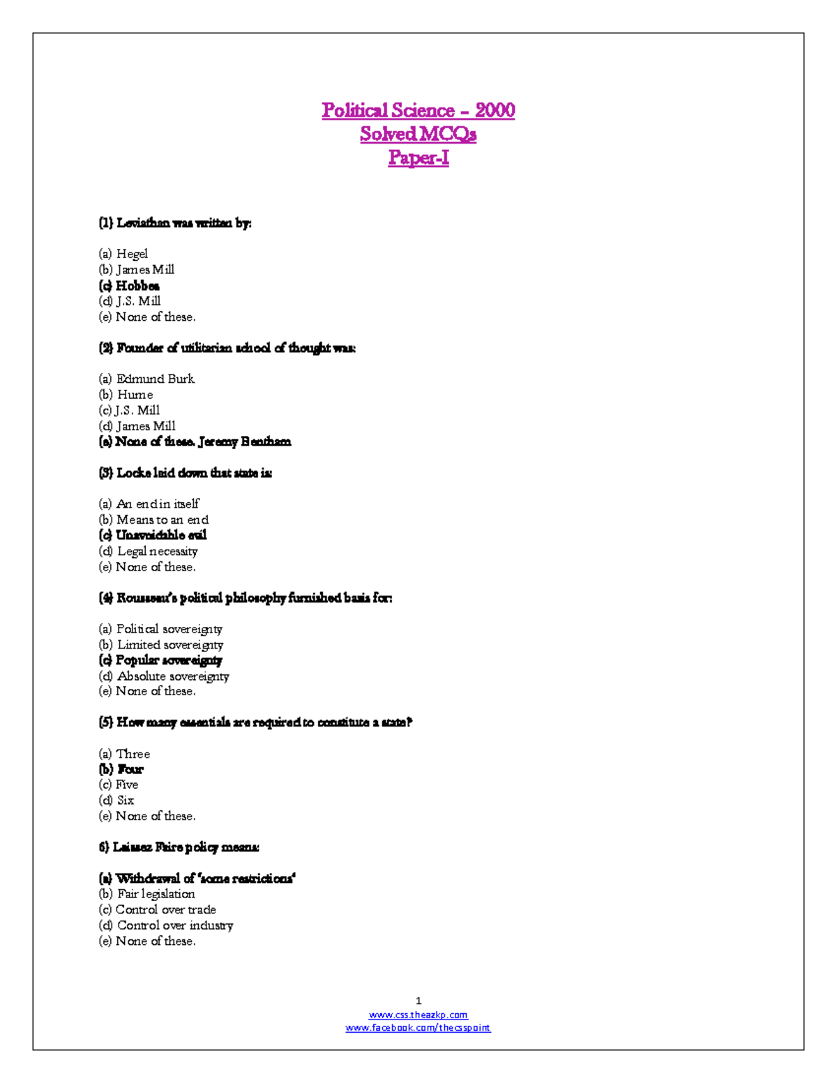Political science Solved MCQS - 1 css.theazkp Political Science – 2000 ...