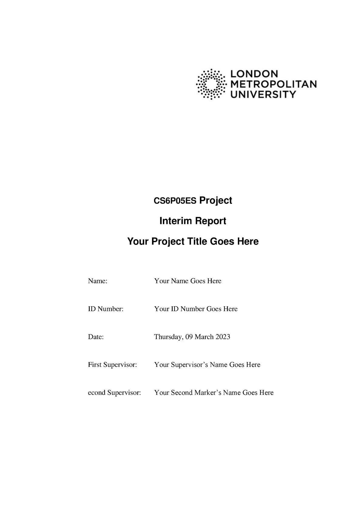 Interim Report Template -CS6P05ES - CS6P05ES Project Interim Report ...