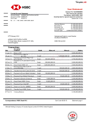 HSBC Bank Statement - Template Lab - Current Account Statement Account ...