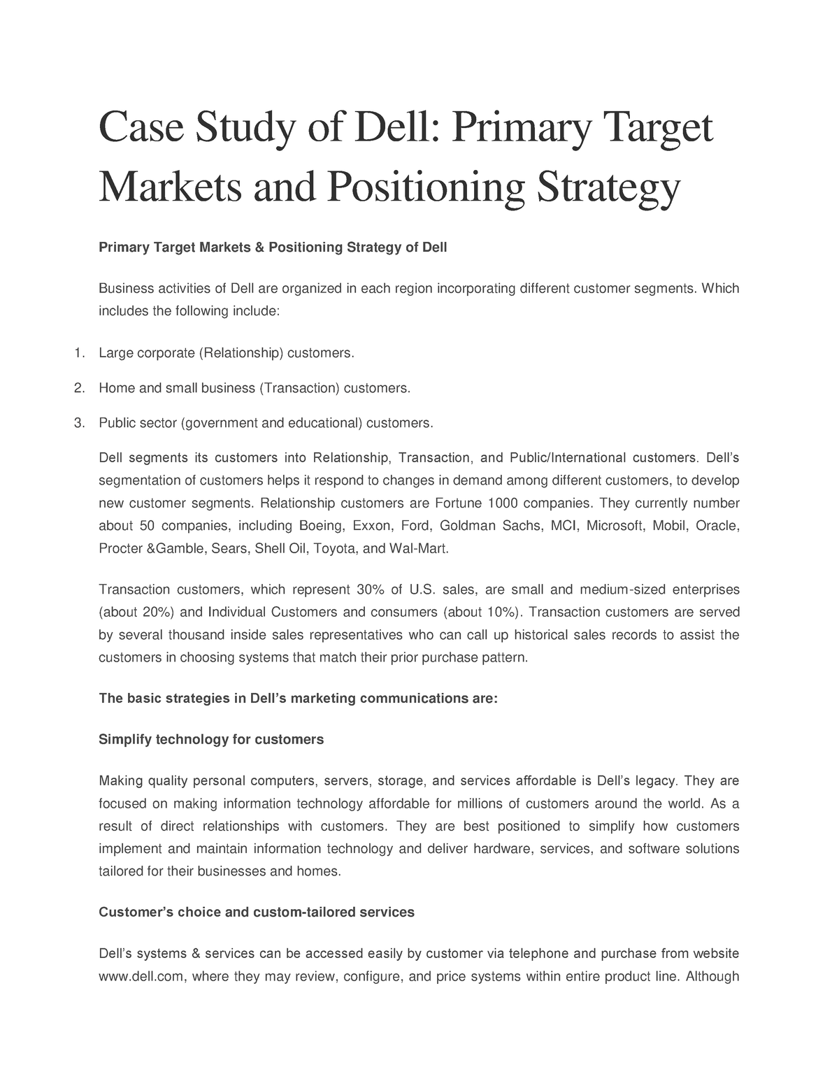 case study of dell in meeting the market competitive challenges