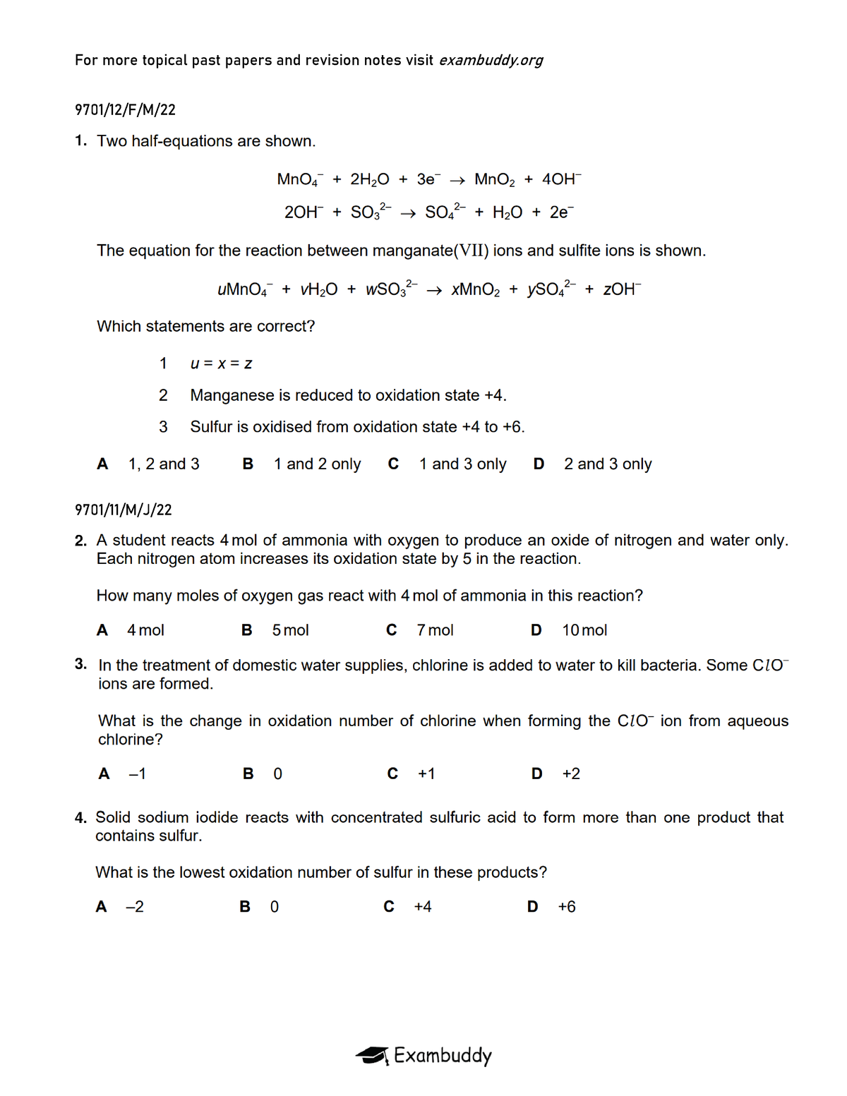 Electrochemistry mcq - 9701/12/F/M/ 1. 9701/11/M/J/ 2. 3. 9701/12/M/J ...