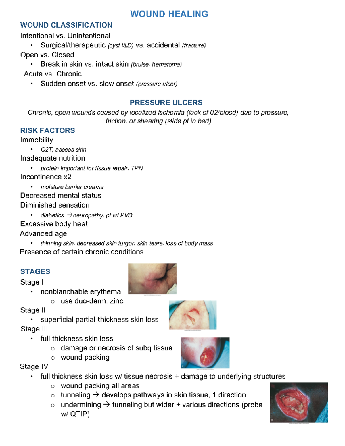 Wound Healing study guide - WOUND HEALING WOUND CLASSIFICATION ...