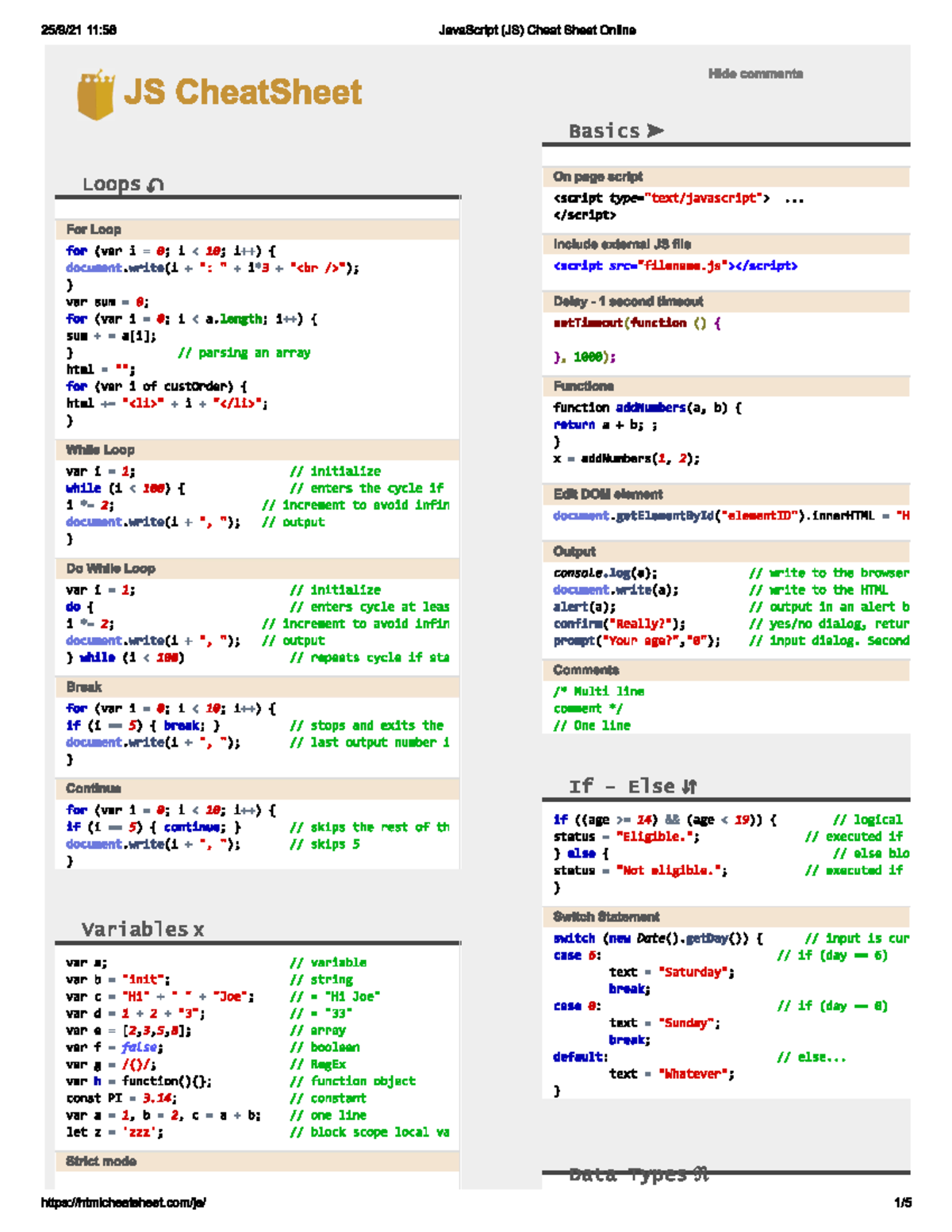 Java Script Cheat Sheet - Taller de Cómputo - Studocu