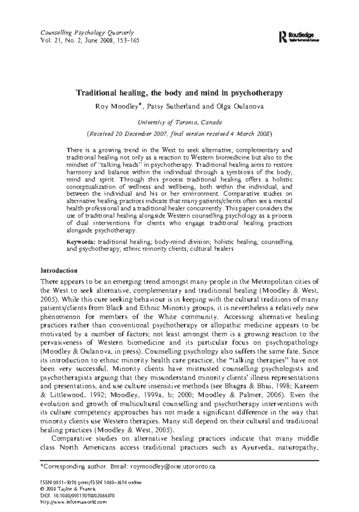 Traditional healing - Articles to refer - Counselling Psychology ...