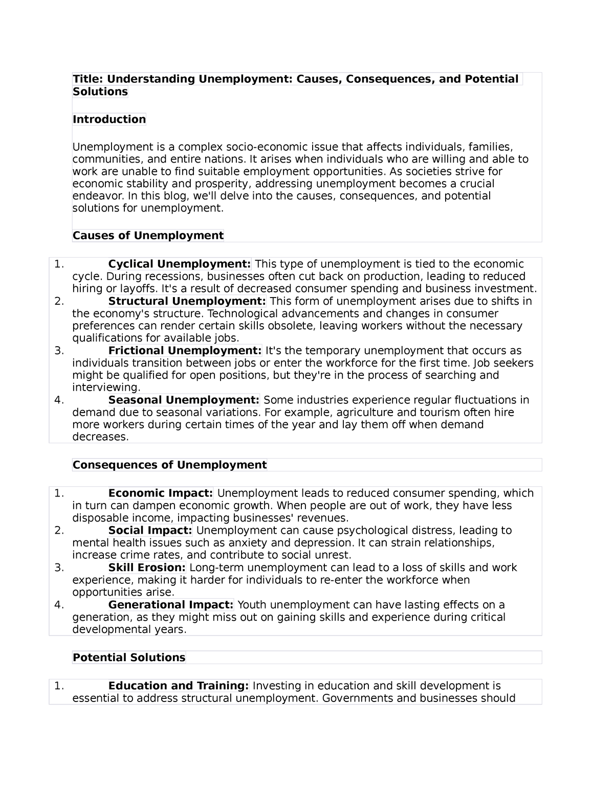 Unemployment - Pleasure To Do - Title: Understanding Unemployment 