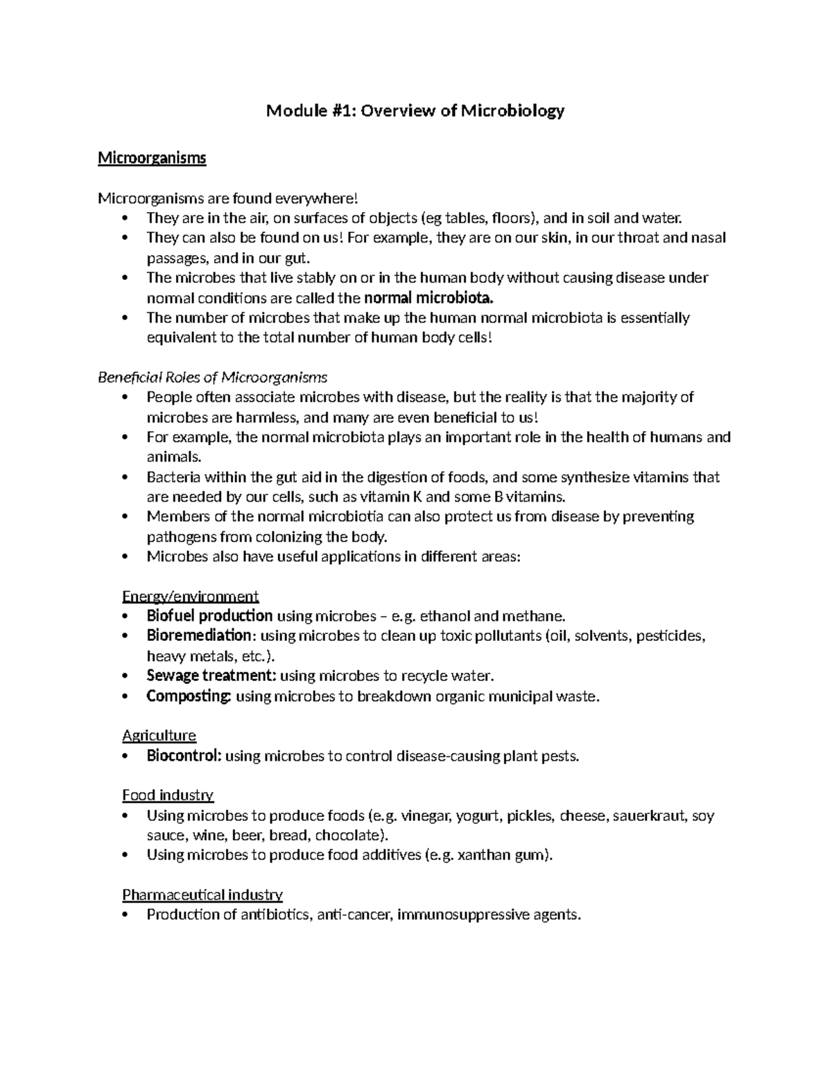 Microbio Notes - Module #1: Overview of Microbiology Microorganisms ...