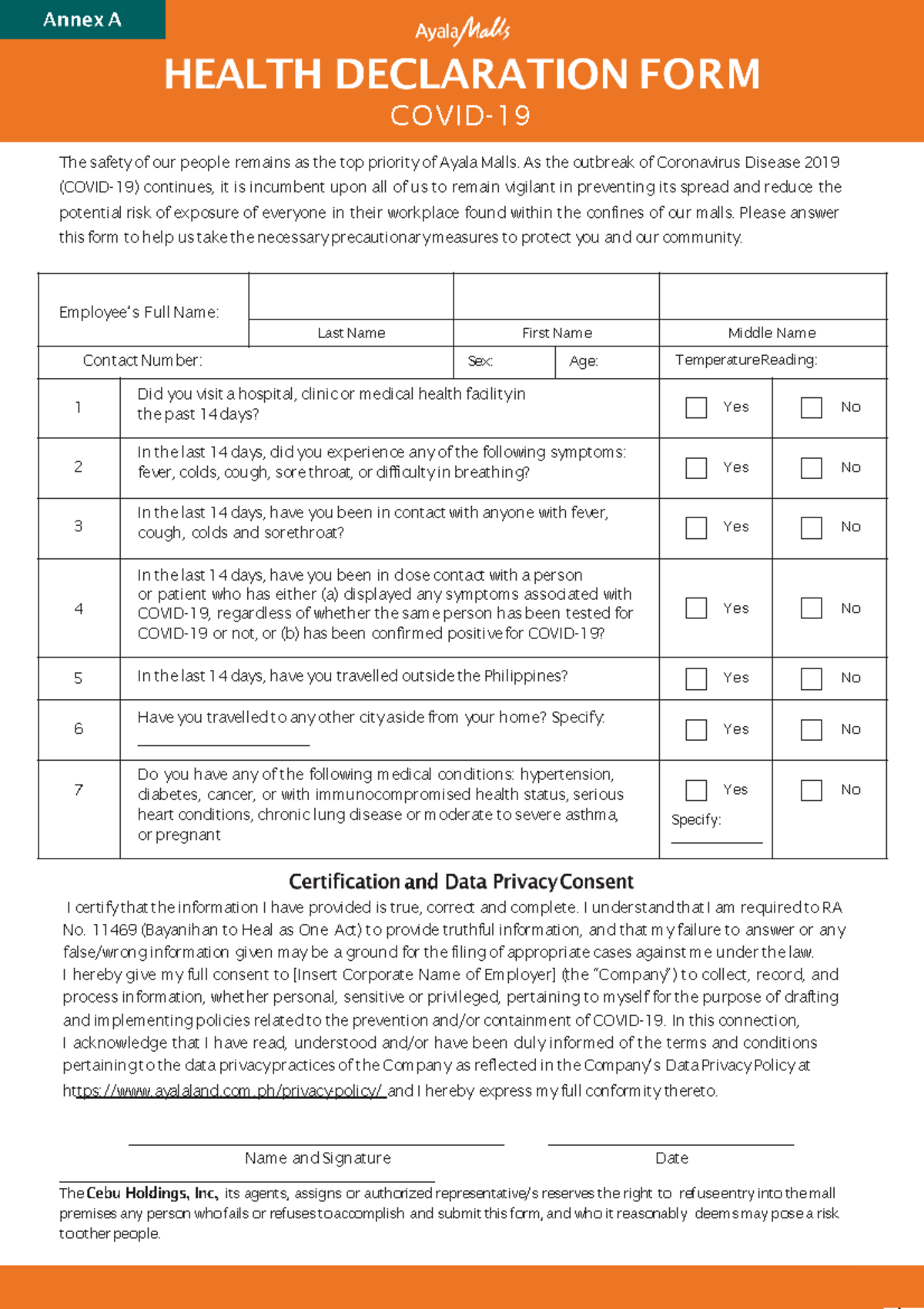 Health-Declaration-Form - COVID- 19 The safety of our people remains as ...