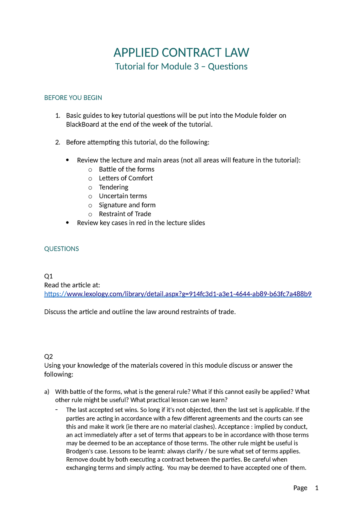 Module 3 - Tutorial Questions-converted - Page 1 APPLIED CONTRACT LAW ...