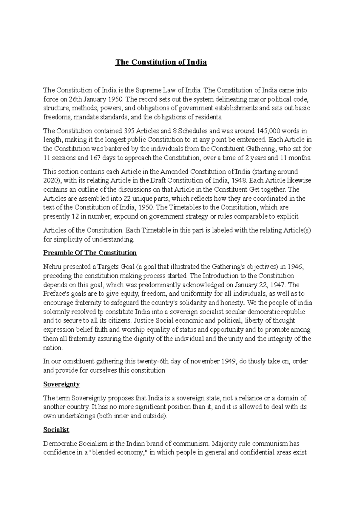 The Constitution of India - The Constitution of India came into force ...
