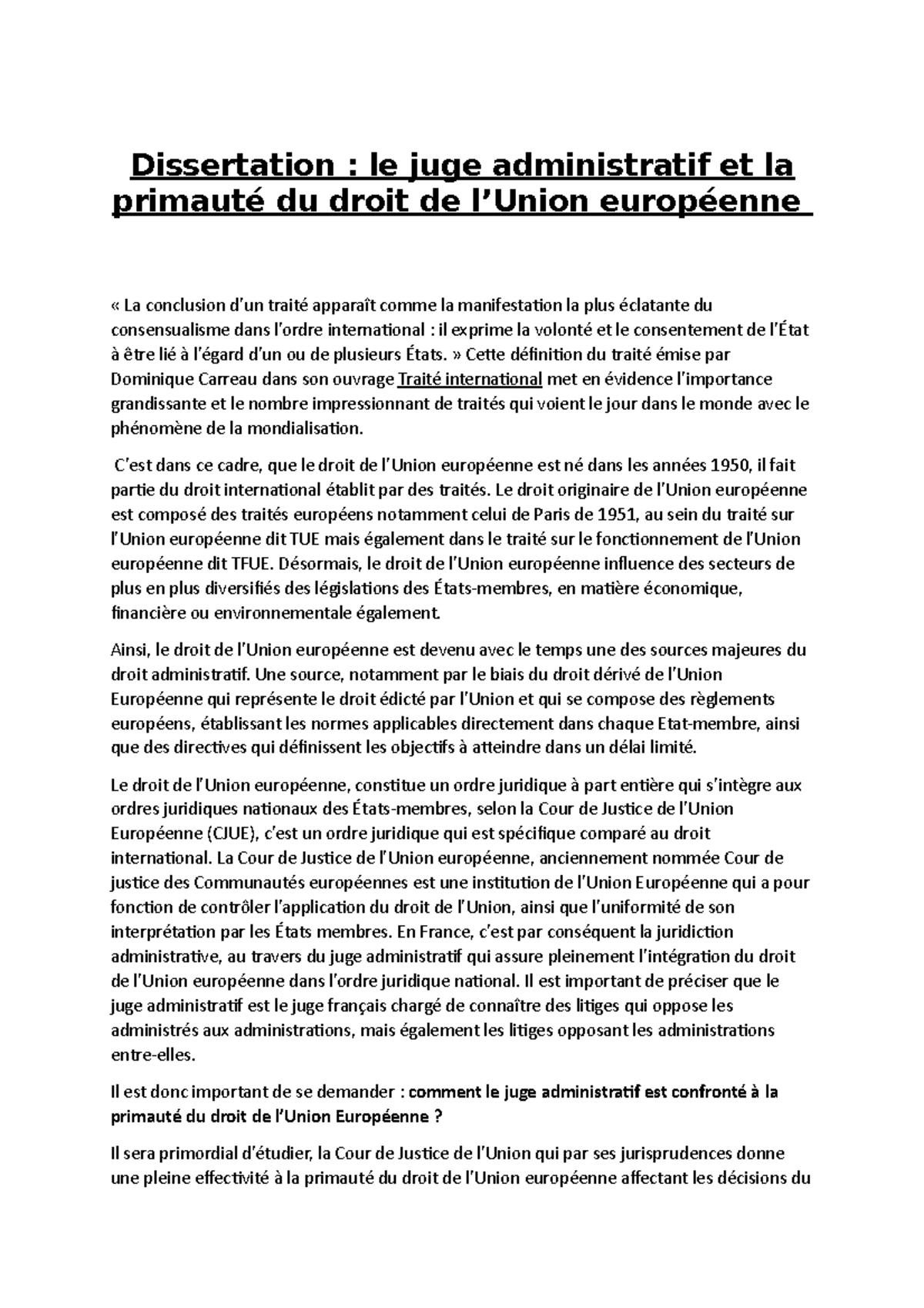 Le Juge Administratif Et Le Droit De L union Européenne Dissertation Dissertation primauté droit de l'UE - Dissertation : le juge administratif  et la primauté du droit - Studocu