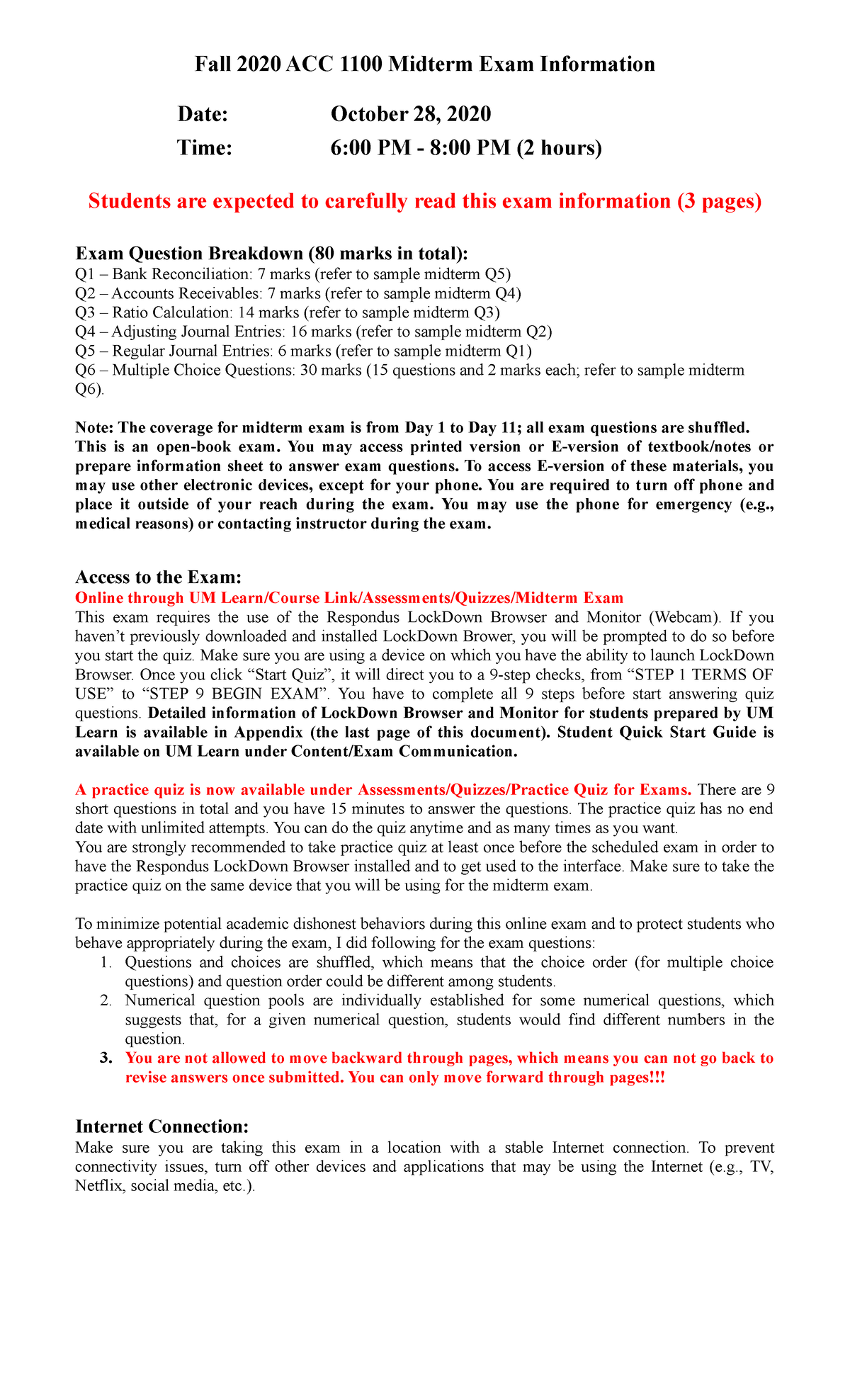 Midterm exam information - Fall 2020 ACC 1100 Midterm Exam Information ...