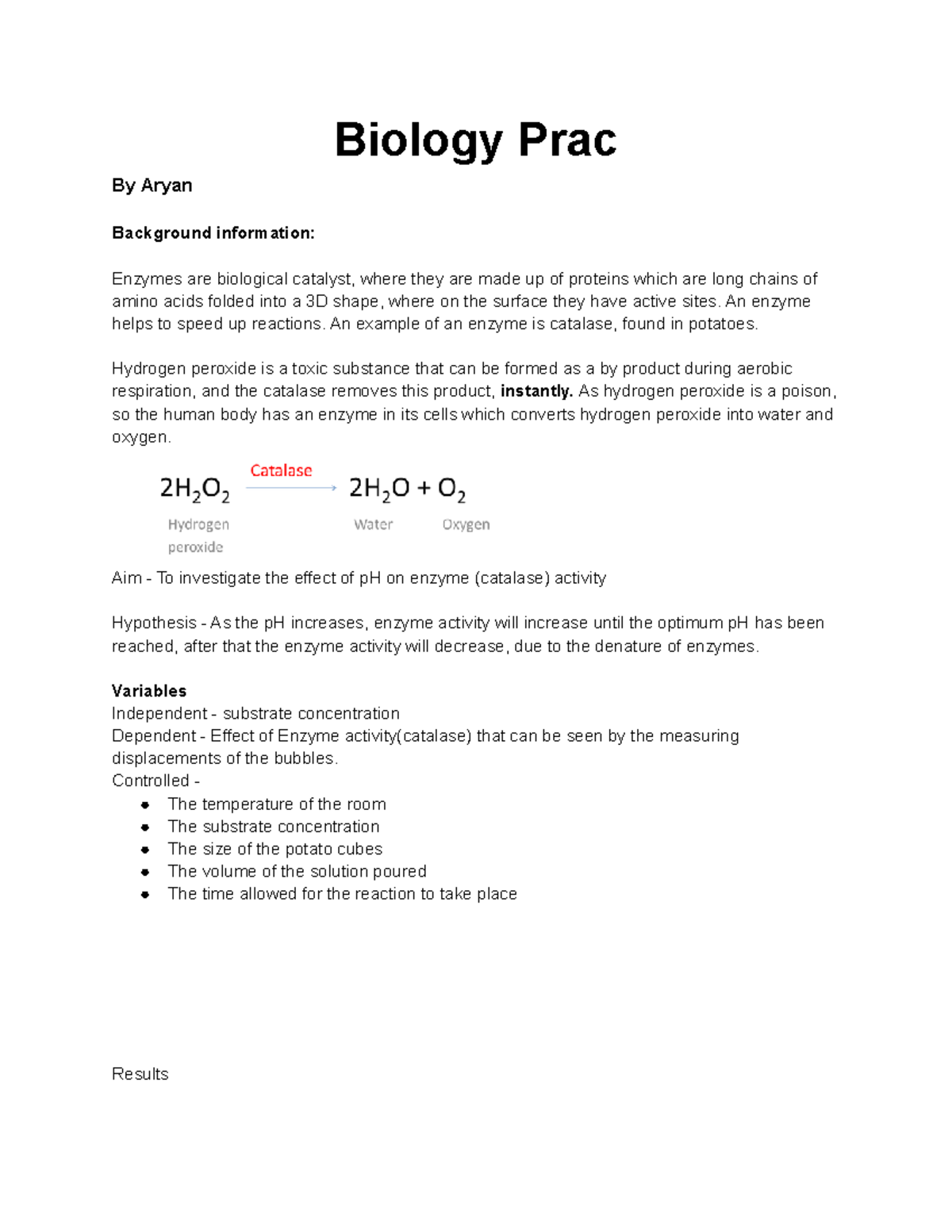 Biology Prac - Biology Prac By Aryan Background information: Enzymes ...