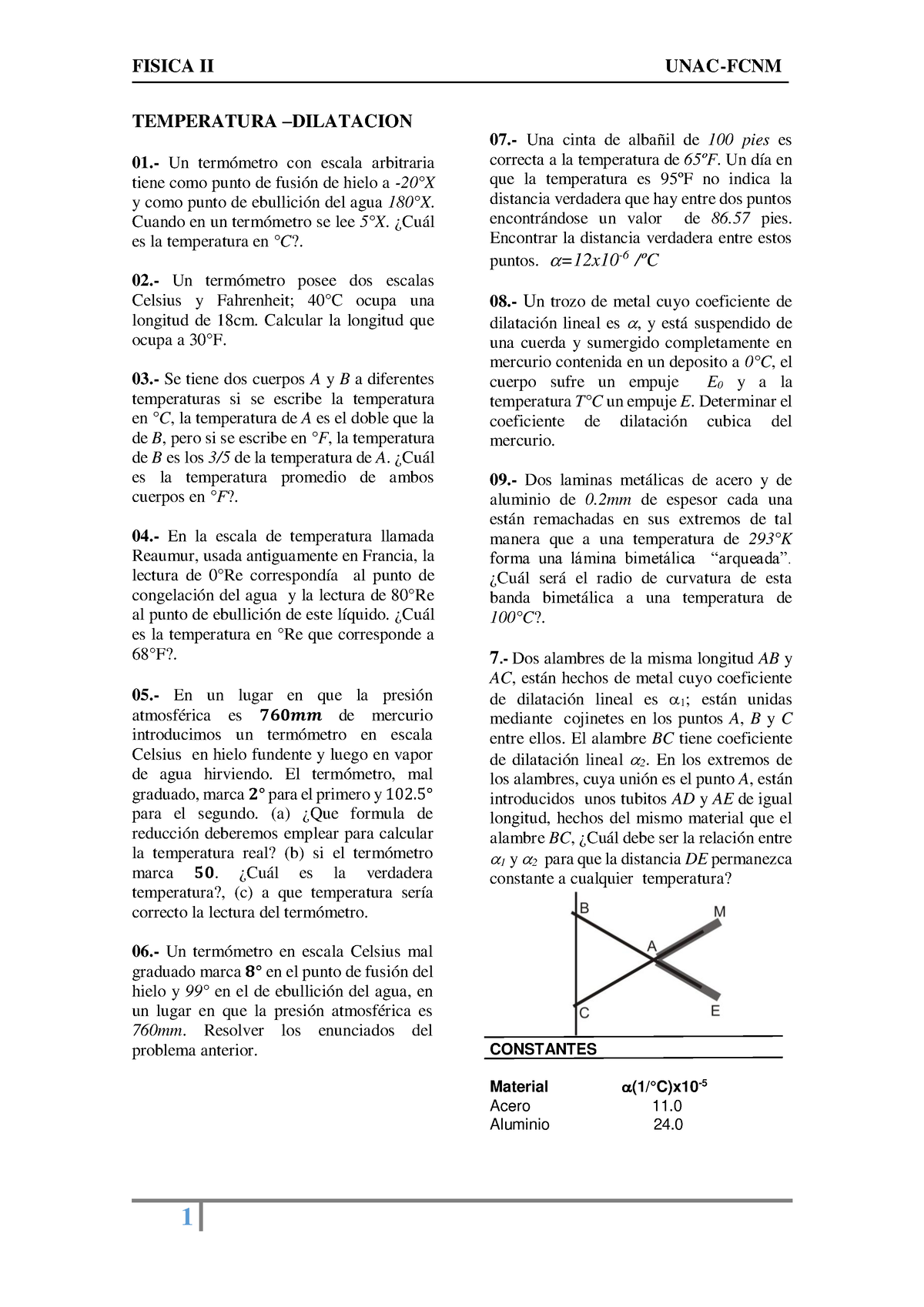 Problemas DE Temperatura Y Calor - FISICA II UNAC-FCNM 1 TEMPERATURA ...