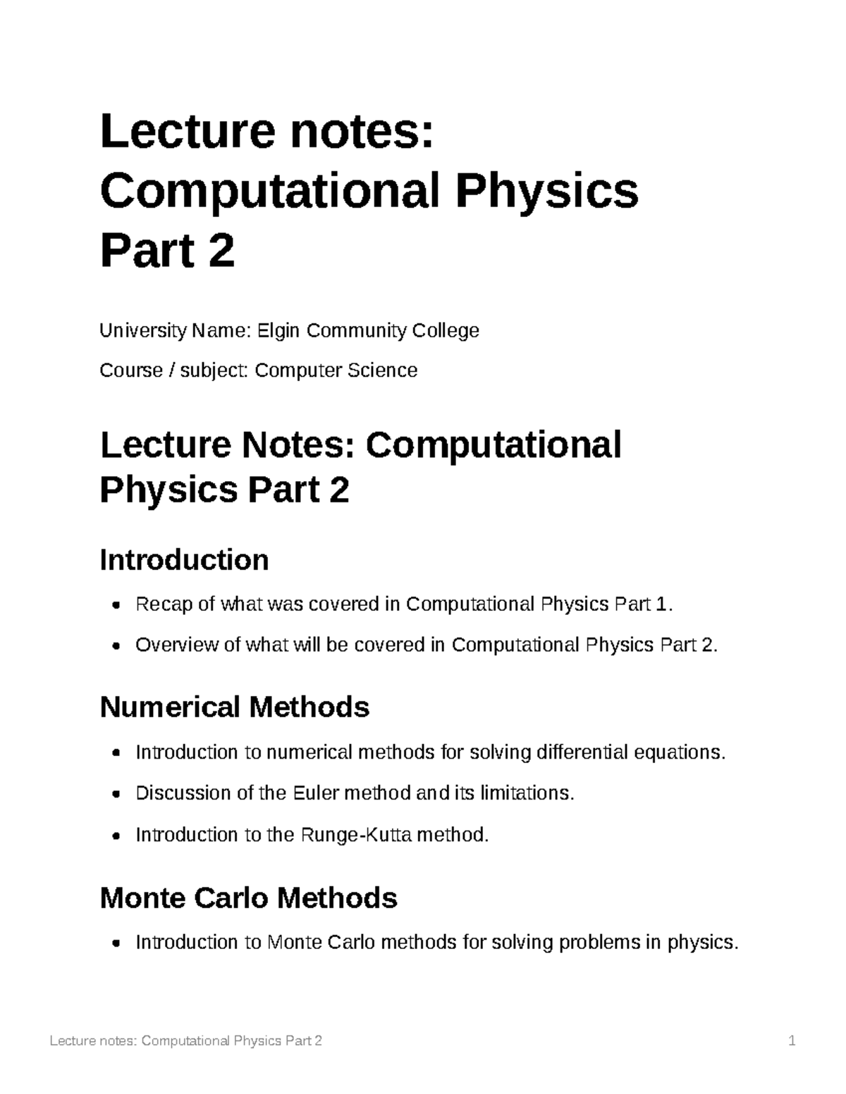 Lecture notes Computational Physics Part 2 Lecture notes