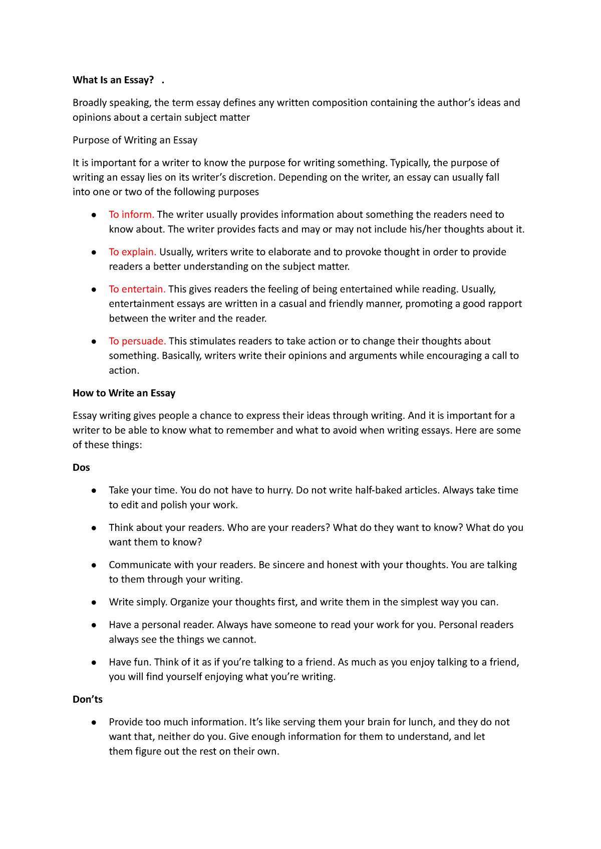 (ELC231) What Is an Essay - What Is an Essay?. Broadly speaking, the ...