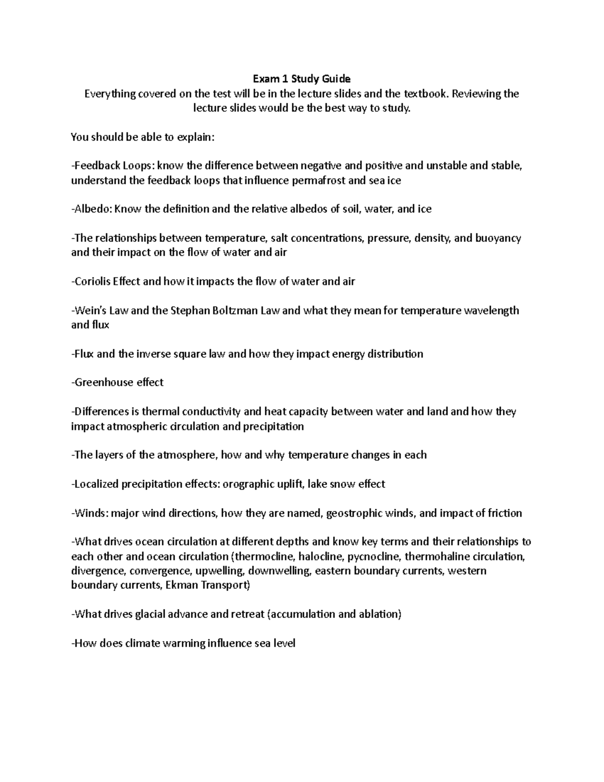 Exam 1 Study Guide Summery Of Part 1 Of This Course Everything