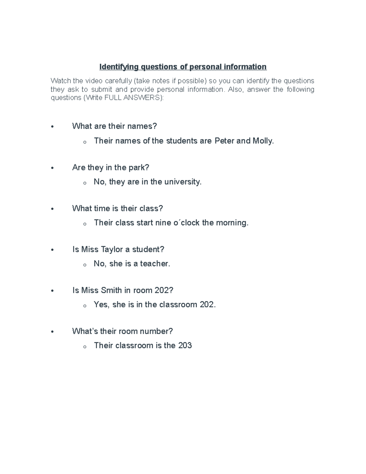 Identifying questions of personal information - Also, answer the ...