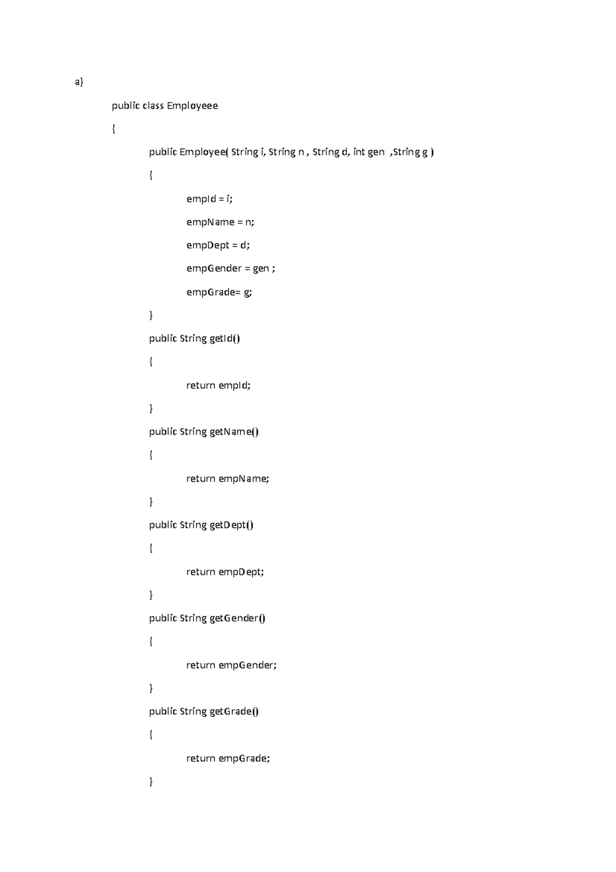 Exercise on coding subject science computer - a} public class Employeee ...