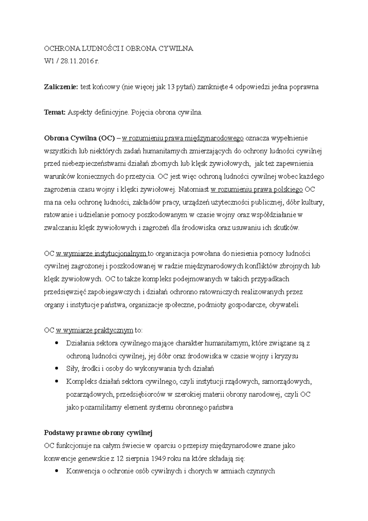 W1 Ochrona Ludności i Obrona Cywilna - OCHRONA LUDNOŚCI I OBRONA