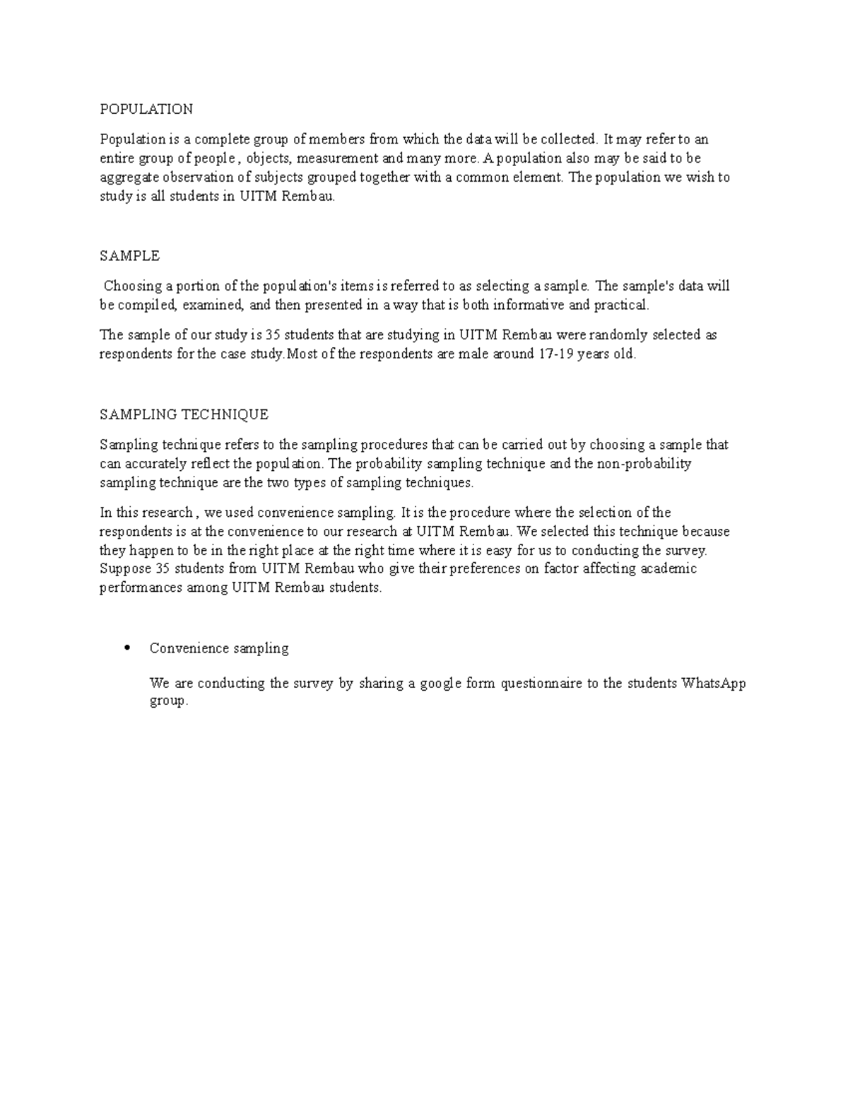 Sta assignment - sta work - POPULATION Population is a complete group ...