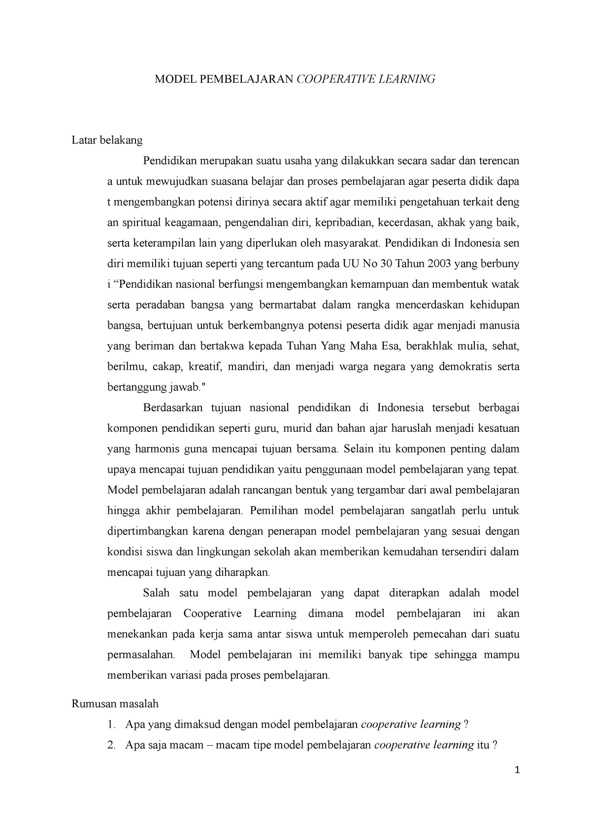 Model Pembelajaran Cooperative Learning - MODEL PEMBELAJARAN ...