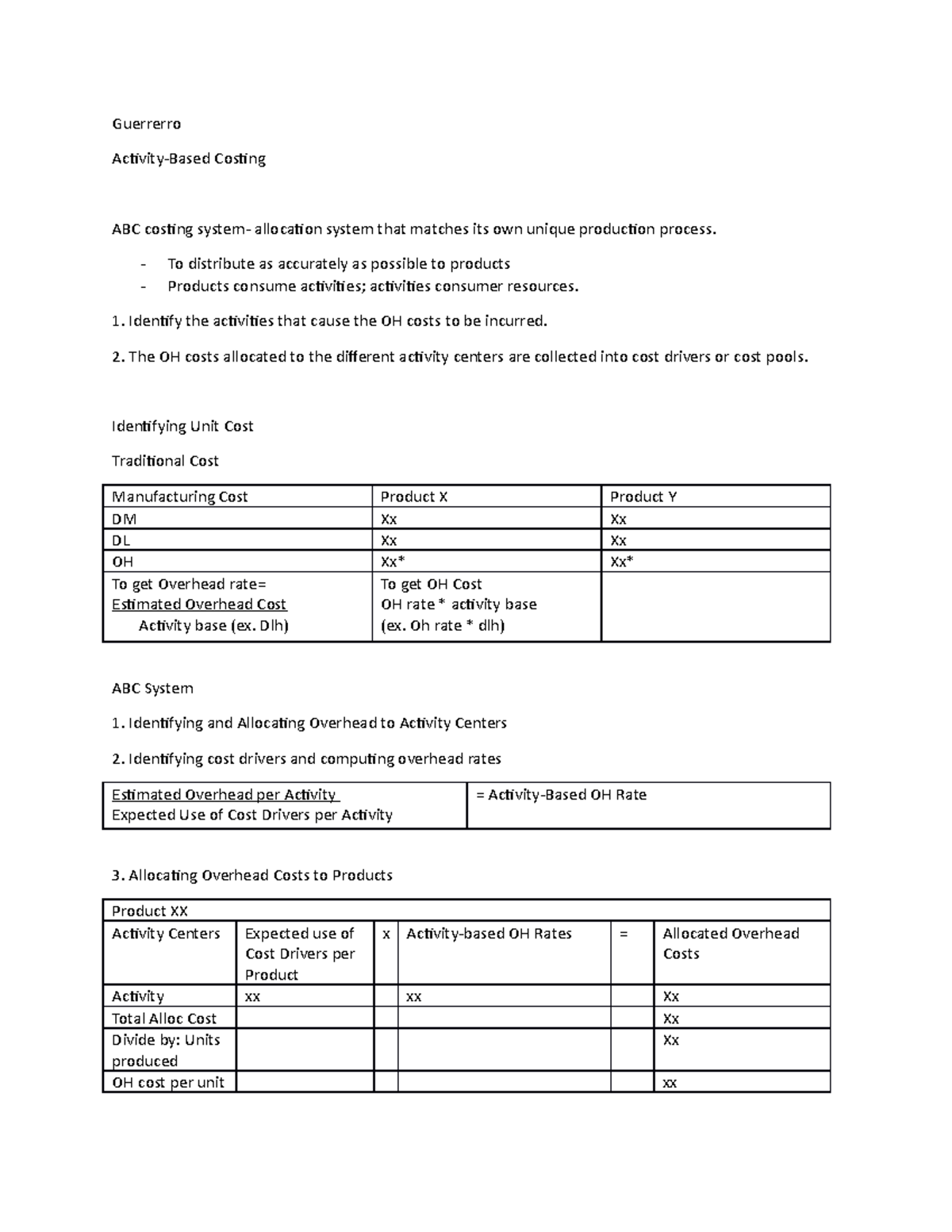 Costing 1 - Guerrerro Activity-Based Costing ABC costing system ...