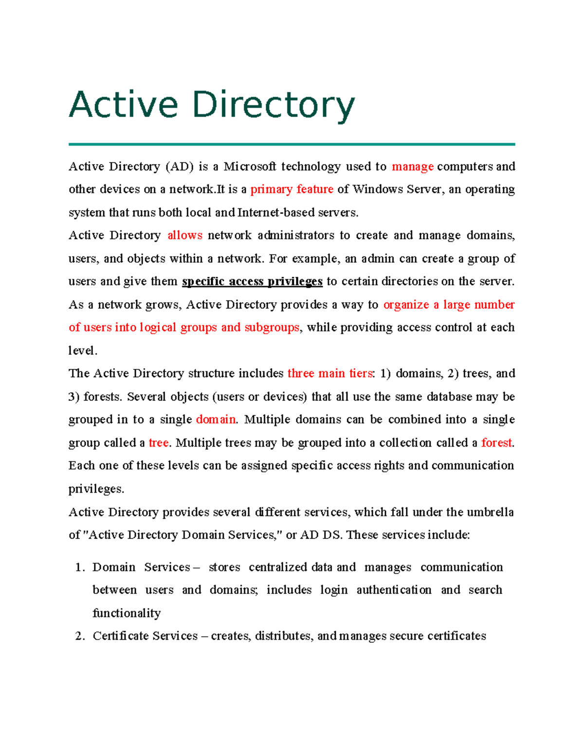 Active Directory - Note - Active Directory Active Directory (AD) is a ...