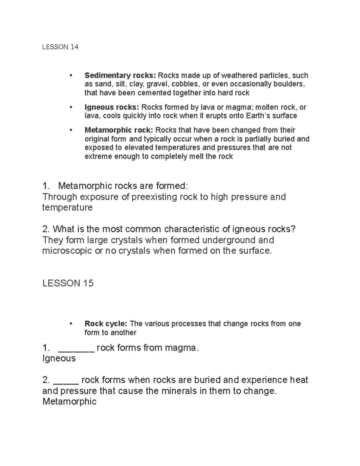 Earth and sky lessons 14-17 - LESSON 14 - Sedimentary rocks: Rocks made ...
