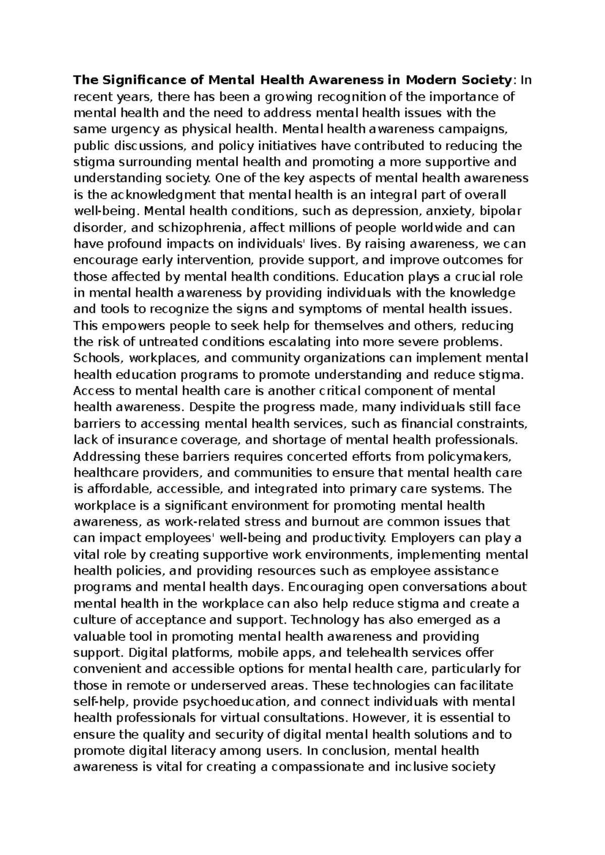 The Significance of Mental Health Awareness in Modern Society - Mental ...