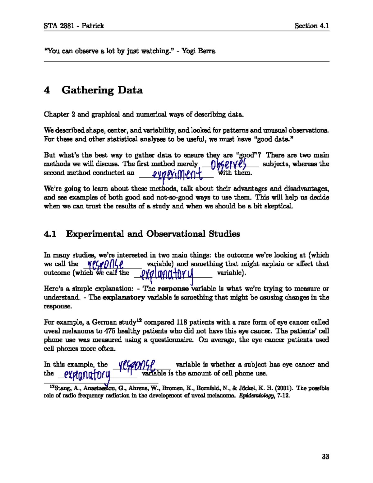 Chapter+4 - Lecture notes - experiment observes response explanatory ...