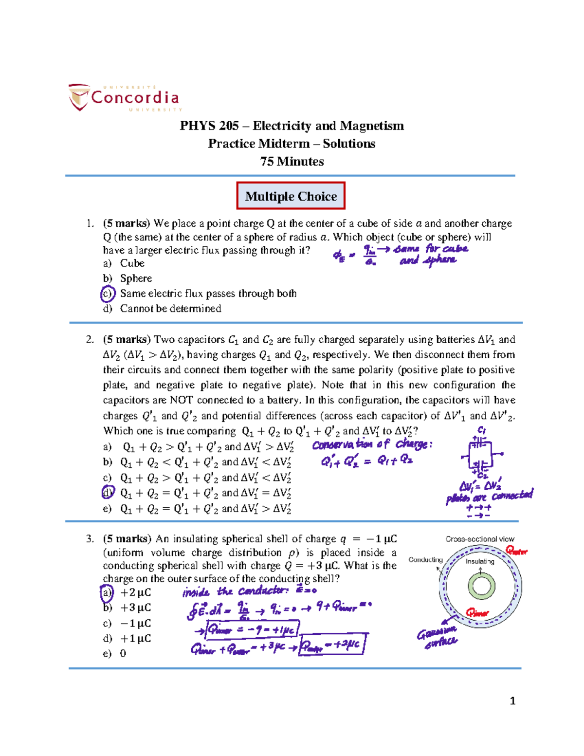 PHYS 205-Practice Midterm - PHYS 205 – Electricity And Magnetism ...