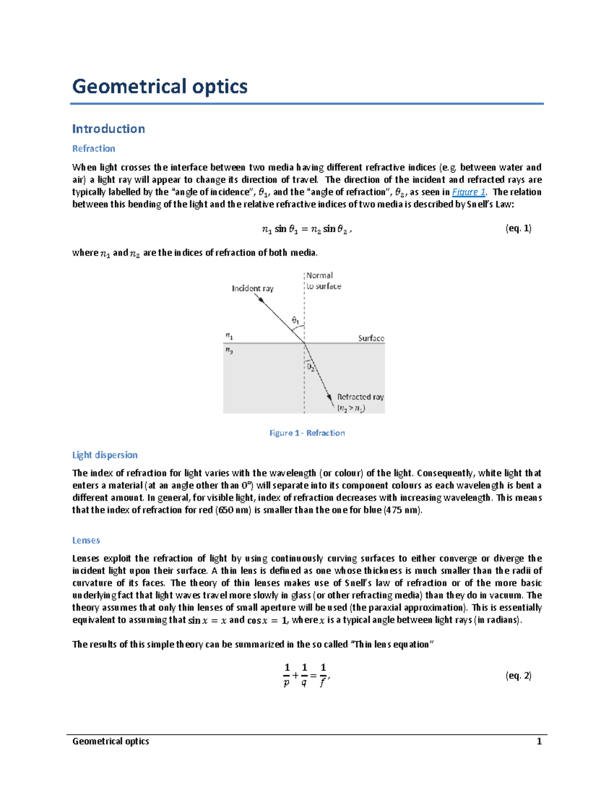 Geometrical optics Manual Geometrical optics Introduction