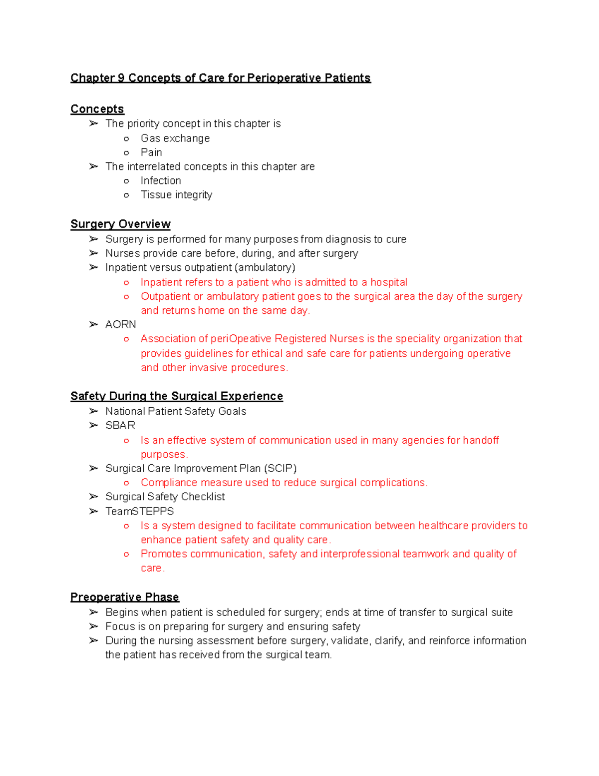 AH Ch.9 Perioperative patients - Chapter 9 Concepts of Care for ...